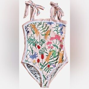 Visual Swim Reversible One-Piece Swimsuit Floral Botanical Pink Size L